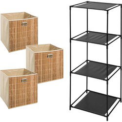 5Five Opbergrek Smartrack - met 3x mandjes stof/bamboe - beige - 34 x 98 cm - Opbergkastjes