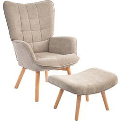 4goodz Oor-Fauteuil met Voetenbank Ribfluweel Optiek - Bruin