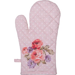 Clayre & Eef Ovenwant  18x30 cm Roze Paars Katoen Rozen Ovenhandschoen