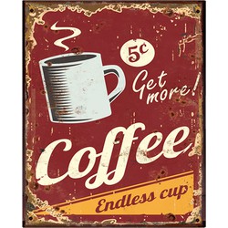 Clayre & Eef Tekstbord  25x33 cm Rood Ijzer Coffee Wandbord