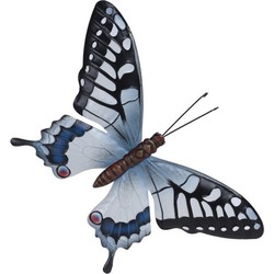 Tuindecoratie grijsblauw/zwarte vlinder 44 cm - Tuinbeelden