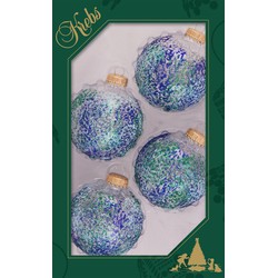4x stuks luxe glazen kerstballen 7 cm transparant met blauwe glitters - Kerstbal
