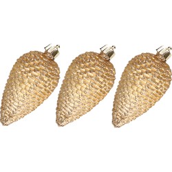 6x stuks kunststof dennenappels kerstballen goud 8 cm glitter - Kersthangers