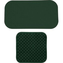 MSV Douche/bad anti-slip matten set badkamer - rubber - 2x stuks - donkergroen - 2 formaten - Badmatjes