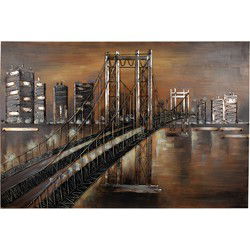 Clayre & Eef 3D Schilderijen metaal  120x80 cm Goudkleurig Bruin Ijzer Stad Muurdecoratie