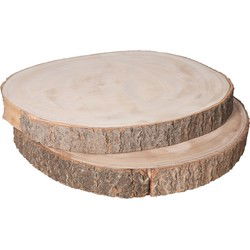 Houten boomschijf woondecoratie/onderzetter/plateau - 2x - gemiddeld 36 x 4 cm - schijven - Kaarsenplateaus