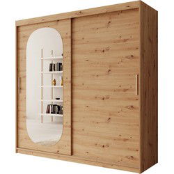 Meubella - Kledingkast Bodhi - Eiken - 200 cm - Met spiegel