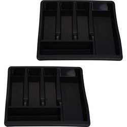 Bestekbak/keuken organizer - 2x - 5-vaks - Zwart - 39 x 39 x 6 cm - Bestekbakken