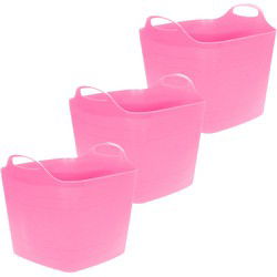 Flexibele emmer - 3x - roze - 15 liter - kunststof - vierkant - 30 x 29 cm - Wasmanden