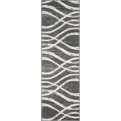 Safavieh Modern Wave Distressed Indoor Woven Area Rug, Adirondack Collection, ADR125, in Charcoal & Ivory, 76 X 244 cm