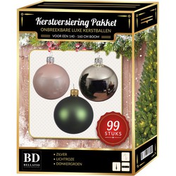 Zilver/lichtroze/donkergroen Kerstversiering voor 150 cm boom 99-delig - Kerstbal