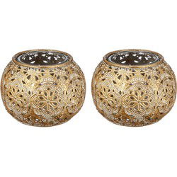 2x Gouden waxinelicht / theelicht houder met glas 7 cm - Waxinelichtjeshouders