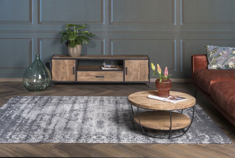 Livingfurn - TV Meubel Sturdy 160 cm - Mangohout / Gecoat Staal - 