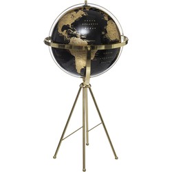 Decoratie wereldbol/globe zwart/goud op metalen voet D34 x H60 cm - Wereldbollen