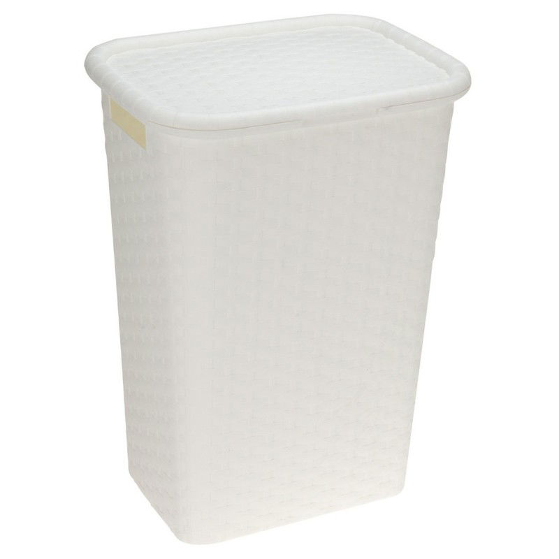Wasmand rotan met deksel wit 60 liter - Wasmanden - 