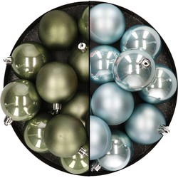 Kunststof kerstballen 6 cm - 24x stuks - mosgroen en lichtblauw - Kerstbal