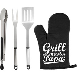 BBQ/barbecue gereedschap set 3-delig RVS met BBQ handschoen Grillmaster papa - Barbecuegereedschapset