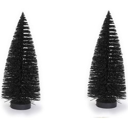 2x stuks kerstdorp kerstboompjes zwart 27 cm - Kerstdorpen