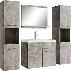 Badplaats Badkamermeubel Set Montreal XL 60 x 35 cm - Beton Grijs - Badmeubel met spiegel en zijkasten