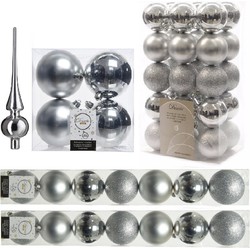 Kerstversiering kunststof kerstballen met piek zilver 6-8-10 cm pakket van 49x stuks - Kerstbal