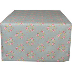 Clayre & Eef Tafelloper  50x140 cm Groen Katoen Bloemen Tafelkleed