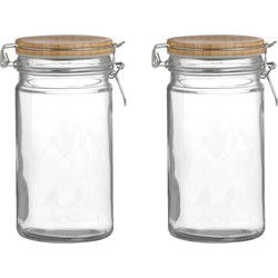 Urban Living Weckpot/inmaakpot - 2x - 1L - glas - met beugelsluiting - bamboe deksel - Weckpotten