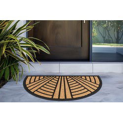 Bogota Kokos - Deurmat - Halfrond - Droogloopmat – Beige / Zwart - Slijtvast & 100% Kokosvezel- 45x75 CM