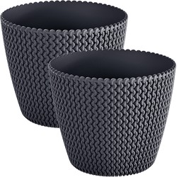 Prosperplast Plantenpot Splofy - 2x - antraciet - kunststof - D13 x H11 cm - Plantenpotten