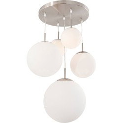 Moderne plafondlamp met vijf glazen bollen Steinhauer Bollique Staal