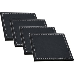 H&S Collection Onderzetters voor glazen - 8x - zwart - kunstleder - 10 x 10 cm - Glazenonderzetters