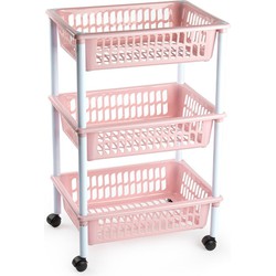 Opberg organiser trolleys/roltafels met 3 manden 62 cm in het oud roze - Opberg trolley