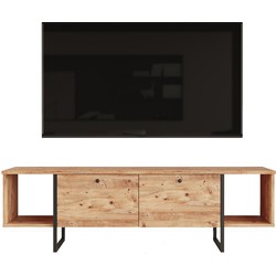 Tv-meubel 2 vakken 2 deuren eikenhouten decor - L160 cm