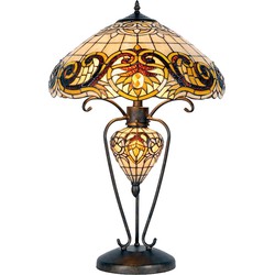 LumiLamp Tiffany Tafellamp  Ø 46x76 cm Geel Glas Driehoek Tiffany Bureaulamp