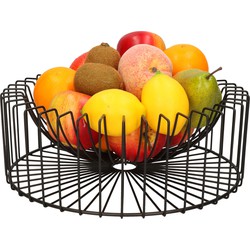 Metalen fruitmand/fruitschaal zwart rond 33 x 12 cm - Fruitschalen