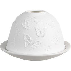 Clayre & Eef Waxinelichthouder Ø 12x8 cm Wit Porselein Vlinders