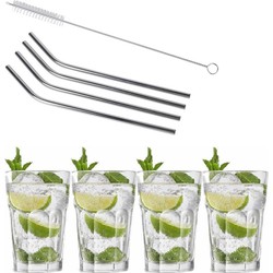 4x Cocktailglazen / Mojito glazen transparant 410 ml met RVS rietjes - Cocktailglazen