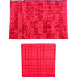 MSV Douche anti-slip mat en droogloop mat - Sevilla badkamer set - rubber/microvezel - fuchsia roze - Badmatjes