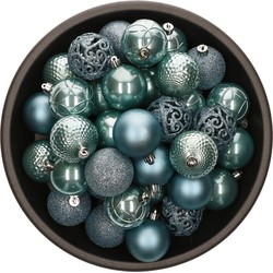 37x stuks kunststof kerstballen ijsblauw (arctic blue) 6 cm glans/mat/glitter mix - Kerstbal