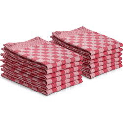 DoubleDry Theedoeken set - 12 stuks - 50x70 cm - 100% katoen - blokpatroon - geblokt - horeca ruit - rood