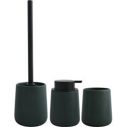 MSV Toiletborstel in houder/zeeppompje/beker - badkamer set Malmo - keramiek - donkergroen - Badkameraccessoireset