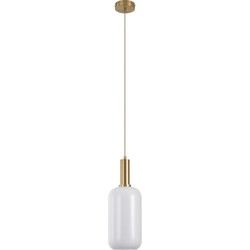 Chelsea Pendant - Pendant in cylinder shaped white glass and brass socket, 150 cm fabric cord 150 cm fabric cord Bulb: E27/40W