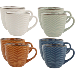 OTIX Koffiekopjes - met Oor - Koffietassen - Set van 8 - Verschillende kleuren - Aardewerk - 250 ml - HEATHER