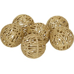 Rotan kerstversiering kerstballen goud met glitter 5 cm - Kerstbal