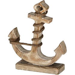 Anker beeld - mango hout - 28 x 25 cm - maritieme woondecoratie - Beeldjes