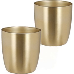 2x stuks plantenpot/Bloempot van metaal in het goud D16 en H15 cm - Plantenpotten