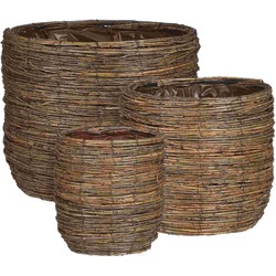 Mica Decorations Bloempot Cargo - 34x34x28 cm - Willow - Bruin- Set van 3