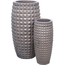 PTMD Bloempot Rachyl - 45x45x90 cm - Keramiek - Koper- Set van 2