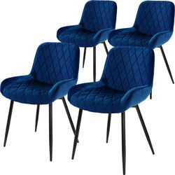 Eetkamerstoel set van 4 diamant quilting donkerblauw fluwelen bekleding met metalen poten incl. montagemateriaal ML-Design