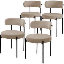 Eetkamerstoel set van 4 met teddy stof met rugleuning bruin Keukenstoel ML-Design