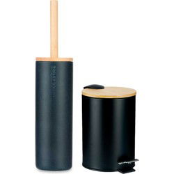 Berilo badkamer accesoires set Malaga - toiletborstel/pedaalemmer - zwart - Badkameraccessoireset